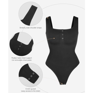 Popilush Bodysuit with Tummy Control and Button Design