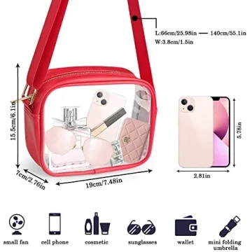 Clear Crossbody Bag for Women - Stadium Approved Red Purse