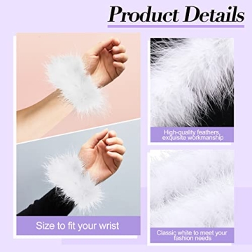 Jutom 2 Pcs White Feather Cuffs – Chic Slap Bracelets