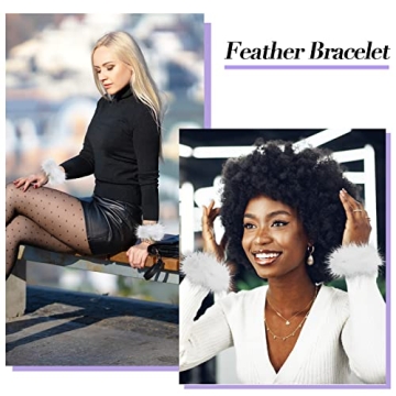 Jutom 2 Pcs White Feather Cuffs – Chic Slap Bracelets