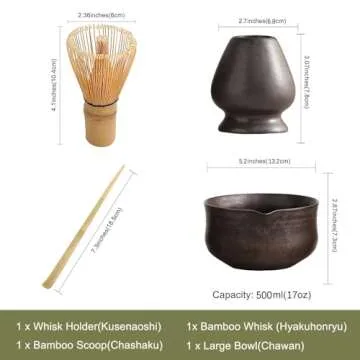 Ochcahser Matcha Set, Japanese Tea Set Includes Matcha Bowl with Spout, Matcha Whisk Holder (chasen), Bamboo Matcha Whisk and Bamboo Scoop, Ceramic Matcha Kit for Tea Lovers