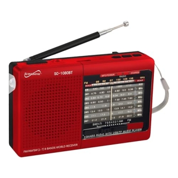 Versatile Supersonic SC-1080BT 9-Band Portable Radio with Bluetooth, Rechargeable Battery & Light