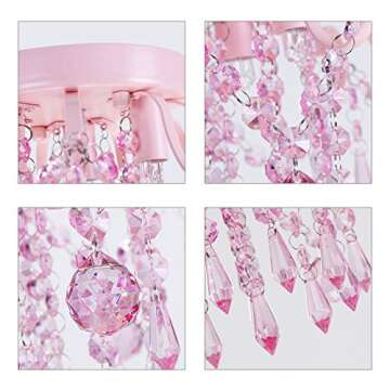 Q&S Mini Chandelier Crystal,Semi Flush Mount Pink Girl Chandelier, Small Crystal Ceiling Light Fixture Bedroom Bathroom Closet Nursery 3 Lights