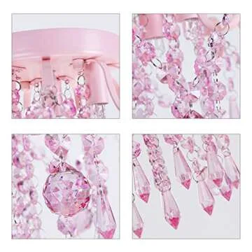 Q&S Mini Chandelier Crystal,Semi Flush Mount Pink Girl Chandelier, Small Crystal Ceiling Light Fixture Bedroom Bathroom Closet Nursery 3 Lights