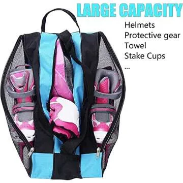 Peyorom Skate Bags, Great for Roller Skates, Ice Skates, Quad Skates, Inline Skates, Rollerblade, Figure Skates, Ice Hockey Skate - Skate Accessories for Kids and Adults (2pcs Blue + Rose)