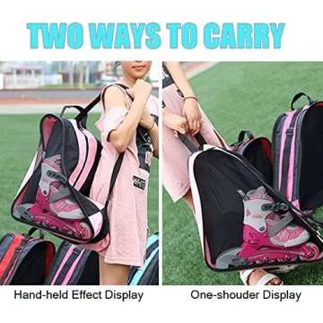 Peyorom Skate Bags, Great for Roller Skates, Ice Skates, Quad Skates, Inline Skates, Rollerblade, Figure Skates, Ice Hockey Skate - Skate Accessories for Kids and Adults (2pcs Blue + Rose)