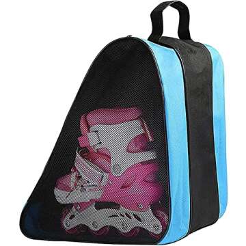 Peyorom Skate Bags, Great for Roller Skates, Ice Skates, Quad Skates, Inline Skates, Rollerblade, Figure Skates, Ice Hockey Skate - Skate Accessories for Kids and Adults (2pcs Blue + Rose)