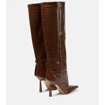 XEYANFYS Women's Croc Embossed Knee High Stiletto Boots