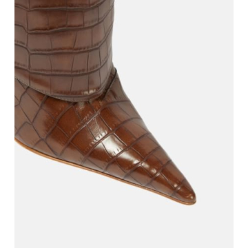 XEYANFYS Women's Croc Embossed Knee High Stiletto Boots