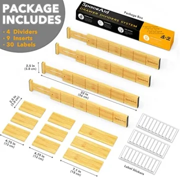 SpaceAid Adjustable Bamboo Drawer Dividers for Organizing