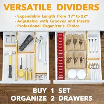 SpaceAid Adjustable Bamboo Drawer Dividers for Organizing
