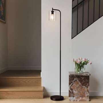 Brightech Elizabeth LED Floor lamp, Tall Lamp with Glass Shade & Edison Bulb, Industrial Lamp for Li...