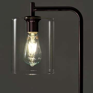 Brightech Elizabeth LED Floor lamp, Tall Lamp with Glass Shade & Edison Bulb, Industrial Lamp for Living Rooms & Offices, Vintage Standing Lamp for Bedroom in Farmhouse or Rustic Style - Bronze