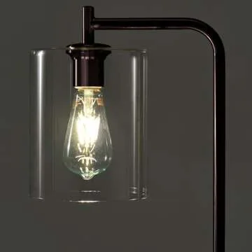 Brightech Elizabeth LED Floor lamp, Tall Lamp with Glass Shade & Edison Bulb, Industrial Lamp for Living Rooms & Offices, Vintage Standing Lamp for Bedroom in Farmhouse or Rustic Style - Bronze