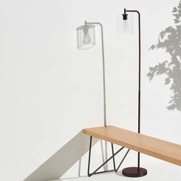 Brightech Elizabeth LED Floor lamp, Tall Lamp with Glass Shade & Edison Bulb, Industrial Lamp for Living Rooms & Offices, Vintage Standing Lamp for Bedroom in Farmhouse or Rustic Style - Bronze