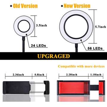 B-Land 5.7” Ring Light with Cell Phone Holder for Live Stream, Flexible Mobile Phone Clip Holder Mini Circle Light Desk Led Lamp for Bedroom, Office, Kitchen, Bathroom