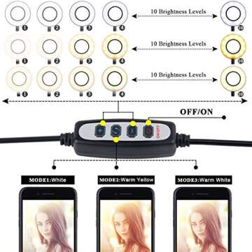 B-Land 5.7” Ring Light with Cell Phone Holder for Live Stream, Flexible Mobile Phone Clip Holder Mini Circle Light Desk Led Lamp for Bedroom, Office, Kitchen, Bathroom