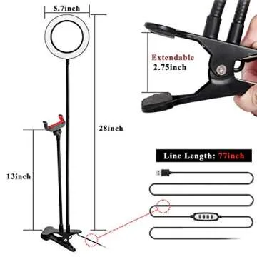 B-Land 5.7” Ring Light with Cell Phone Holder for Live Stream, Flexible Mobile Phone Clip Holder Mini Circle Light Desk Led Lamp for Bedroom, Office, Kitchen, Bathroom