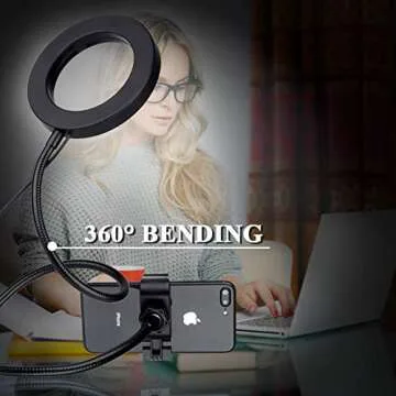 B-Land 5.7” Ring Light with Cell Phone Holder for Live Stream, Flexible Mobile Phone Clip Holder Mini Circle Light Desk Led Lamp for Bedroom, Office, Kitchen, Bathroom