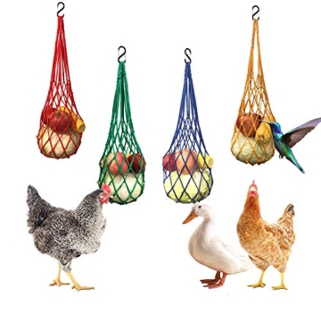 4PCS Chicken Vegetable String Bag, Poultry Fruit Holder Chicken Cabbage Feeder Treat Feeding Tool wi...