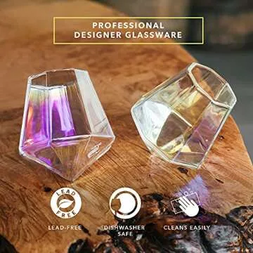 Dragon Glassware Whiskey Glasses - 10 oz Iridescent Diamond Shaped Whiskey Glasses Set of 2 - Wine and Bourbon Barware That Naturally Aerates - Unique Drinkware