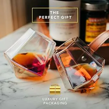 Dragon Glassware Whiskey Glasses - 10 oz Iridescent Diamond Shaped Whiskey Glasses Set of 2 - Wine and Bourbon Barware That Naturally Aerates - Unique Drinkware