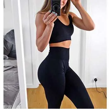 Jetjoy Yoga Outfits for Women 2 Piece Set,Workout High Waist Athletic Seamless Leggings and Sports Bra Set Gym Clothes