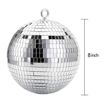 Suwimut 2 Pack Disco Light Mirror Ball, 8 Inches Cool and Fun Large Silver Hanging Disco Ball with Hanging Ring for Retro Party, Home Bands Decorations, New Years Celebration