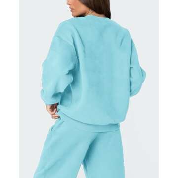 2 Piece Lounge Sets for Women Fall Sweatsuits Bow Print Long Sleeve Crew Neck Wide Leg Sweatpants Matching Tracksuit (Azure, S)