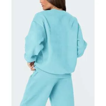 2 Piece Lounge Sets for Women Fall Sweatsuits Bow Print Long Sleeve Crew Neck Wide Leg Sweatpants Matching Tracksuit (Azure, S)