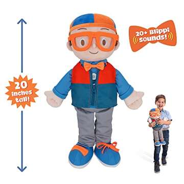 Blippi Get Ready and Play Plush - 20-inch Dress Up Plush with Sounds, Teaches Children to Tie Shoes, Button Shirts, Snap Suspenders, Zip Vest-Jacket, Roll Sleeves and Socks and More - Amazon Exclusive