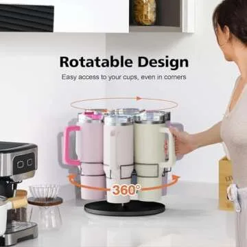 Water Bottle Organizer for Stanley 40 oz Tumbler with Handle, Rotatable Stanley Cup Organizer Holder, Patented Product, Kitchen Organizers and Storage for Stanley Cup Accessories, Black