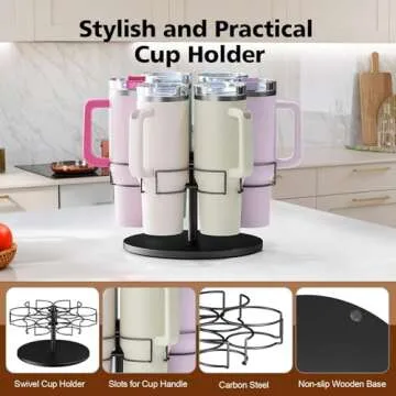 Water Bottle Organizer for Stanley 40 oz Tumbler with Handle, Rotatable Stanley Cup Organizer Holder, Patented Product, Kitchen Organizers and Storage for Stanley Cup Accessories, Black