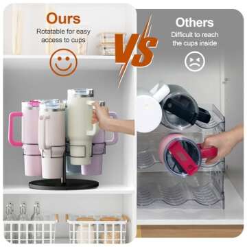 Water Bottle Organizer for Stanley 40 oz Tumbler with Handle, Rotatable Stanley Cup Organizer Holder, Patented Product, Kitchen Organizers and Storage for Stanley Cup Accessories, Black