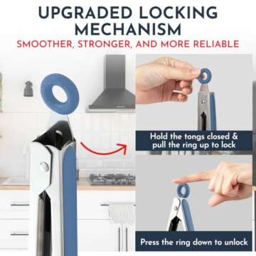 Silicone Kitchen Tongs with Silicone Tips, Set of 3 Heat Resistant Tongs for Serving Food, 7-Inch, 9-Inch, 12-Inch Locking Silicone Tongs for Cooking Tongs, Salad Tongs, Blue Kitchen Utensils