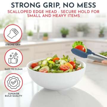 Silicone Kitchen Tongs with Silicone Tips, Set of 3 Heat Resistant Tongs for Serving Food, 7-Inch, 9-Inch, 12-Inch Locking Silicone Tongs for Cooking Tongs, Salad Tongs, Blue Kitchen Utensils