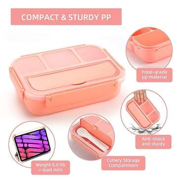 QQKO Bento Box Adult Lunch Box, Lunch Containers for Adults Men Women, Kids Lunch Boxes for School with 4 Compartments, Sauce Container, Utensils and Muffin Cups, Pink