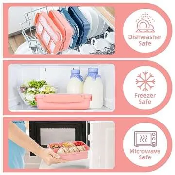 QQKO Bento Box Adult Lunch Box, Lunch Containers for Adults Men Women, Kids Lunch Boxes for School with 4 Compartments, Sauce Container, Utensils and Muffin Cups, Pink