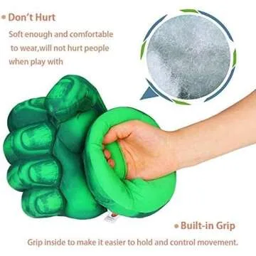 Superhero Hands Gloves Superhero Toy Fists Kids Soft Plush Superhero Costume Accessories Superhero Costumes Gloves Cosplay for Boy Girl Christmas Halloween Birthday Gift (1 Pair) Green