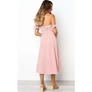 Angashion Women's Floral Midi Dress Off Shoulder Ruffles