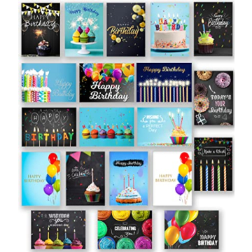 Happy Birthday Cards Bulk Set of 100 with Envelopes