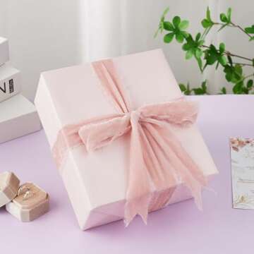 DINDOSAL Dusty Pink Silk Velvet Ribbon 1.5 Inch Pink Frayed Edge Ribbon Rustic Style Fringe Gift Ribbon Raw Edge Boho Ribbon Wedding Invitation Bridal Bouquet Ribbon -3yards