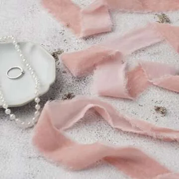 DINDOSAL Dusty Pink Silk Velvet Ribbon 1.5 Inch Pink Frayed Edge Ribbon Rustic Style Fringe Gift Ribbon Raw Edge Boho Ribbon Wedding Invitation Bridal Bouquet Ribbon -3yards