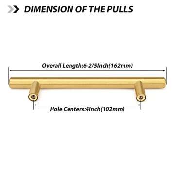goldenwarm 5pcs Brushed Brass Cabinet Pulls 4in Gold Kitchen Drawer Handles Drawer Pulls - LS201GD10...