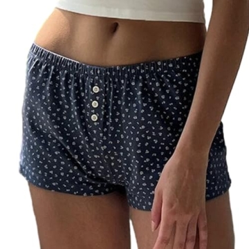 Womens Y2K Pajama Shorts Low Waist Striped Boxer Shorts Cute Lounge Floral Pj Shorts Bottoms Comfy S...