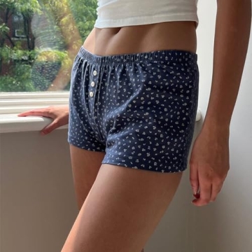 Women Y2K Pajama Shorts Cute Floral Striped Lounge Wear