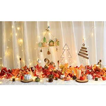Lvydec 2 Pack Fall Garland Decoration - 5.8ft/Strand Artificial Maple Garland with 16ft 40 LED String Lights for Home Wedding Party Thankgiving