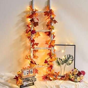 Lvydec 2 Pack Fall Garland Decoration - 5.8ft/Strand Artificial Maple Garland with 16ft 40 LED String Lights for Home Wedding Party Thankgiving