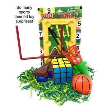 Jumbo Egg Sports Easter Basket for Boys - Gift Basekt Filled with Fun Surprises, Snacks and Easter Candy for Guys - 16 Piece Bundle, 16 Piece Set