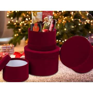 GnFlus Red Wine Gift Boxes for Presents Set of 4 Round Velvet Nesting Gifts Box for Arrangements Flowers Wedding Birthday Valentines Bridesmaid Christmas Party Anniversary